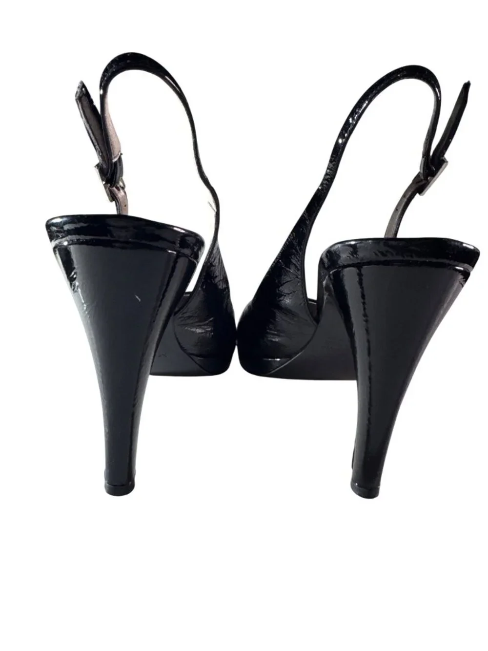 MAX DeCARLO Black Patent Leather Slingback Heels 9.5B Made In Italy
